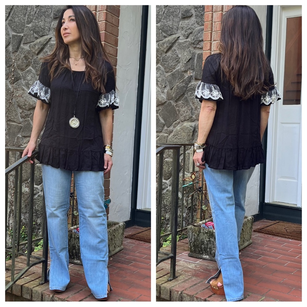 27 Chic Solid Lace Contrast Sleeves Tunic top